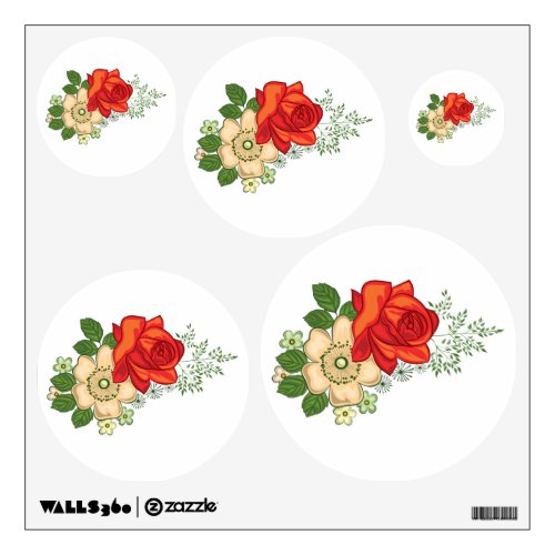 Red Rose and Daisies Wall Decal