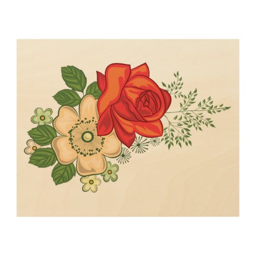 Red Rose and Daisies Wood Wall Decor