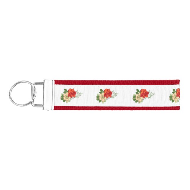 Red Rose and Daisies Wrist Keychain (Keys on Left)