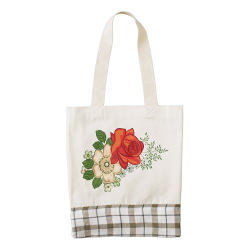 Red Rose and Daisies Zazzle HEART Tote Bag