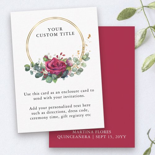 Red Rose and Eucalyptus Custom Reception Details Enclosure Card
