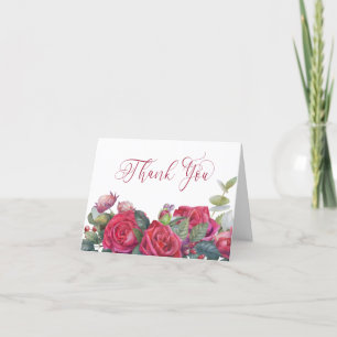 Red Rose and Eucalyptus Elegant Calligraphy Letterpress Thank You Card