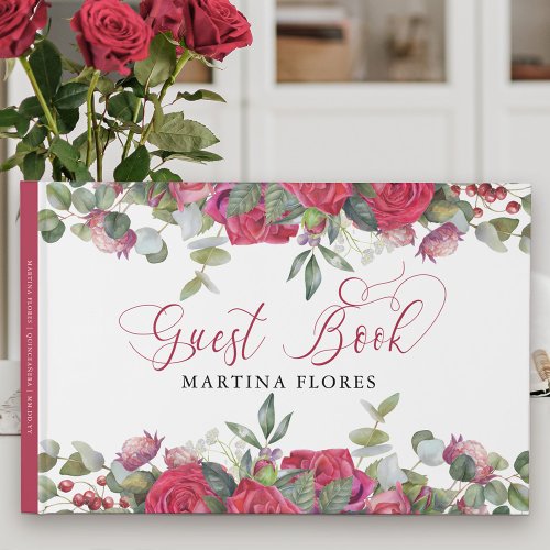 Red Rose and Eucalyptus Elegant Floral Guest Book