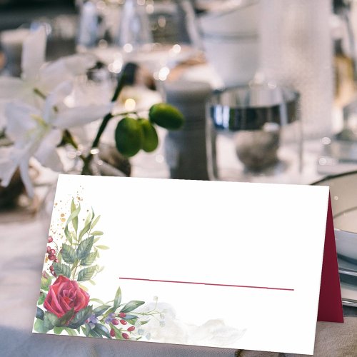 Red Rose and Eucalyptus Leaves Place Card