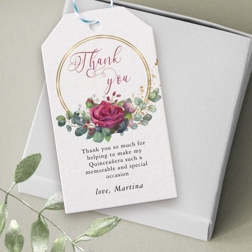 Red Rose and Eucalyptus Thank You Favor Gift Tags