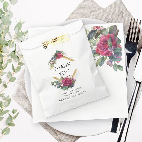 Red Rose and Eucalyptus Wedding Thank You Favor Bag