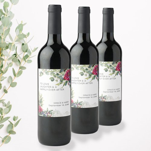 Red Rose and Eucalyptus Wedding Toast Wine Label