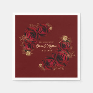Red Rose and Gold Floral Wedding Napkins