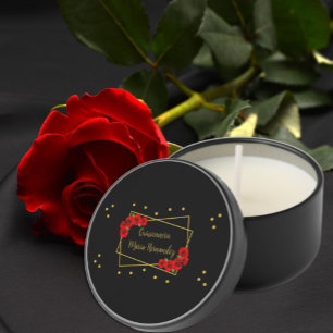 Red Rose and Gold Quinceañera Mini Candle Favors