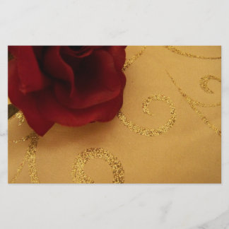 Red Rose And Gold Stationery