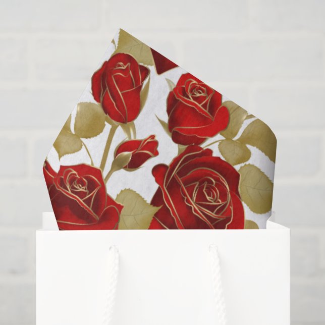 Red Rose And Gold  Tissue Paper (Gift Bag)