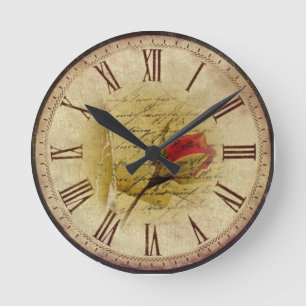 Red rose and letter vintage round clock