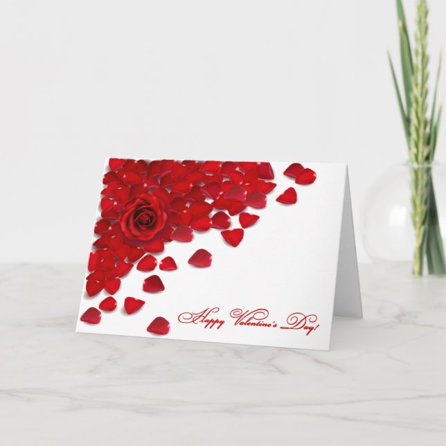 Red Rose and Petals - Customize Holiday Card (Front)