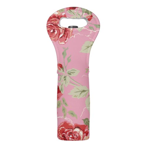 Red rose and pink floral wine gift bag