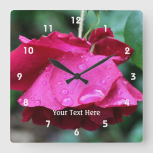 Red Rose And Raindrops Nature Personalized Square Wall Clock