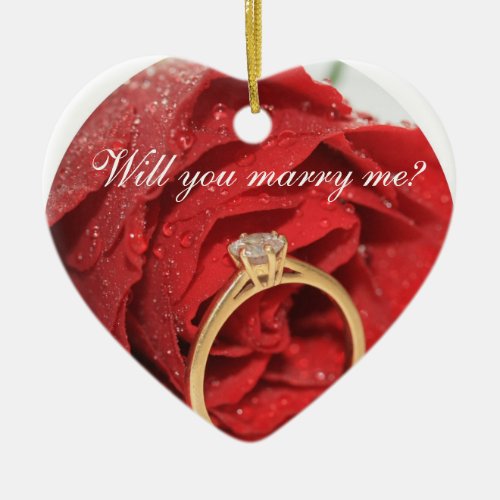 Red rose and ring proposal ornament