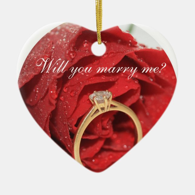 Red rose and ring proposal ornament (Front)