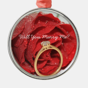 Red rose and ring proposal ornament