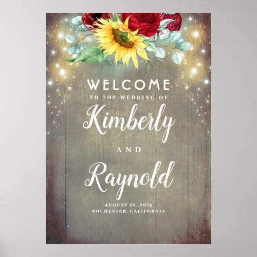 Red Rose and Sunflower Rustic Fall Welcome Sign