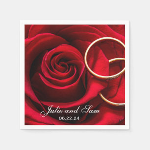 Red Rose and Wedding Rings Personalized Napkins