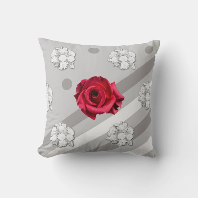 Red Rose And White Bouquet Throw Pillow (Front)