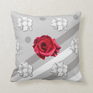 Red Rose And White Bouquet Throw Pillow