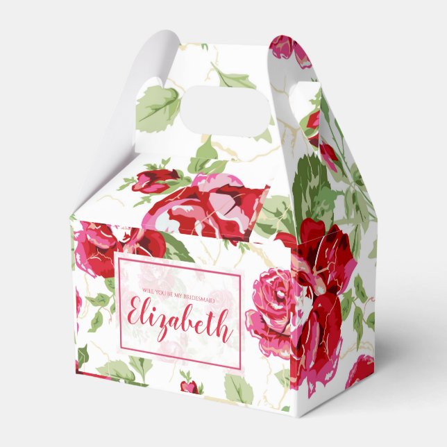Red rose and white classic print favor box (Front Side)