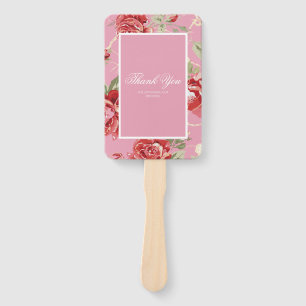 Red rose and white classic print hand fan