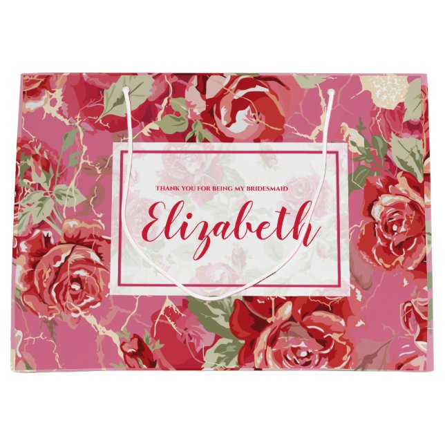 Red rose and white classic print large gift bag (Front)