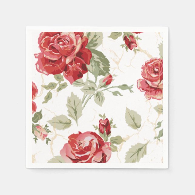 Red rose and white classic print napkins (Front)