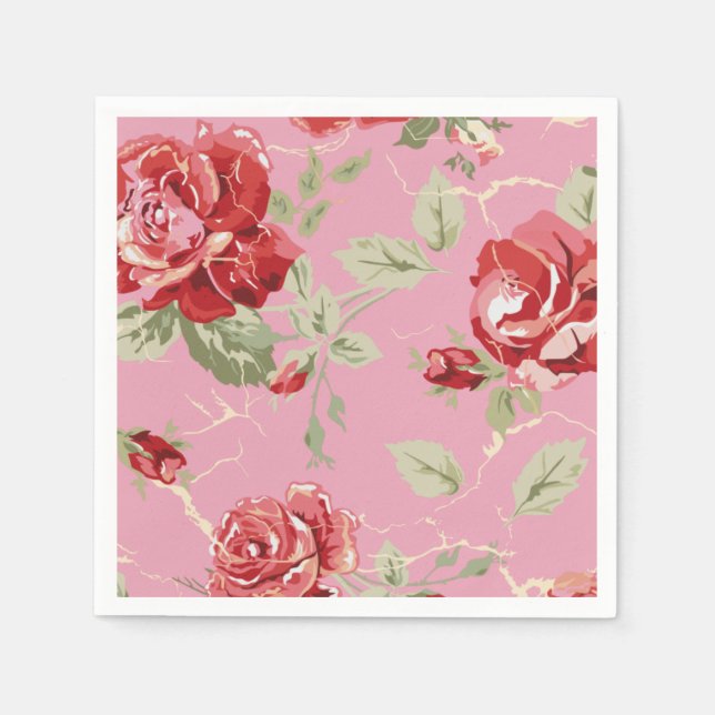 Red rose and white classic print napkins (Front)