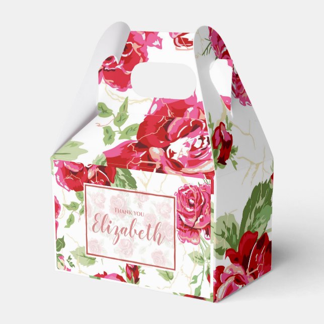 Red rose and white classic print place card favor  favor boxes (Front Side)