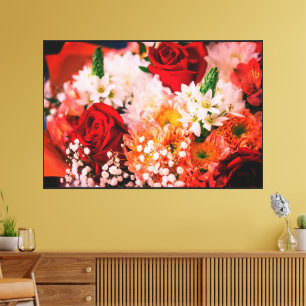 Red Rose and White Flowers Frame Matte Black -Wall Canvas Print