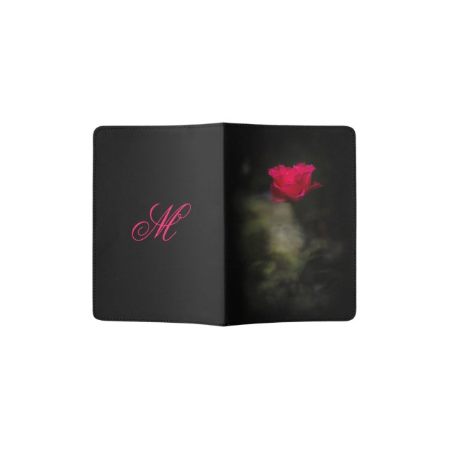 Red Rose and White Smoke. Monogram.    Passport Holder (Opened)