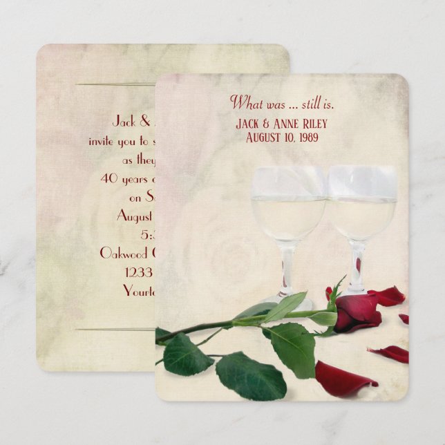 red rose and wine anniversary party invitation (Front/Back)