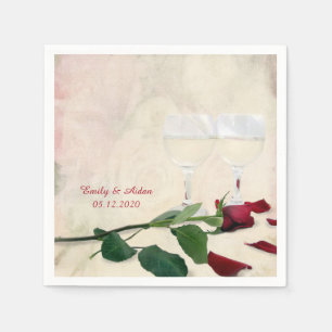 red rose and wine glass paper napkins