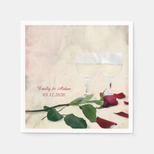 red rose and wine glass paper napkins (Front)