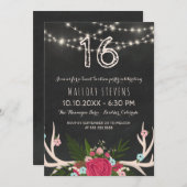 Red Rose Antlers - Rustic Sweet Sixteen Invitation (Front/Back)