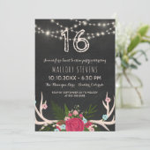 Red Rose Antlers - Rustic Sweet Sixteen Invitation (Standing Front)