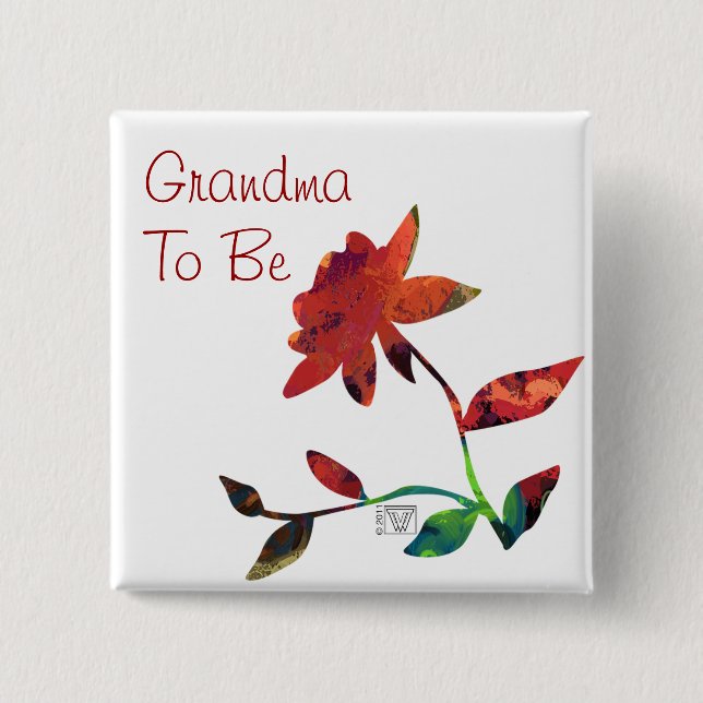 Red Rose Art Grandma to Be Pinback Button (Front)