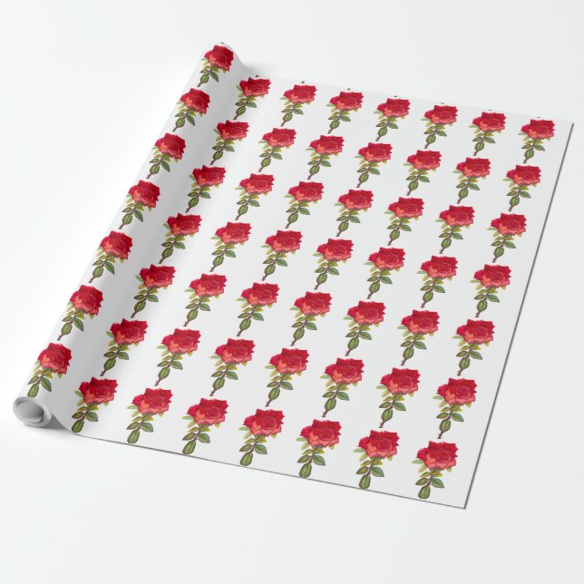 Red rose art on white background wrapping paper (Unrolled)