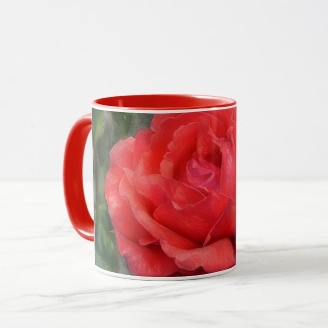 Red Rose Artsy Flower Floral Mug (Front Left)