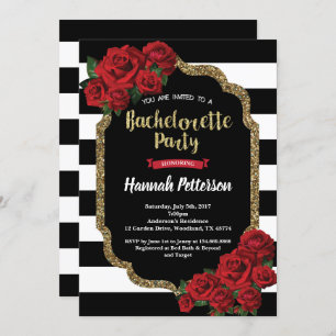 Red rose bachelorette party invitation black gold