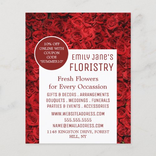 Red Rose Background Floristry Advertising Flyer