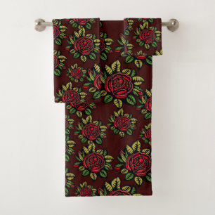 red rose bath towel set