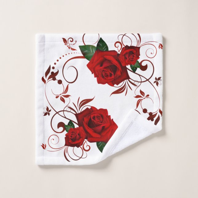 Red Rose Bathroom Towel Sets (Wash Cloth)