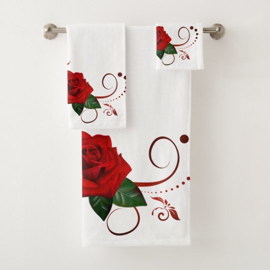 Red Rose Bathroom Towel Sets
