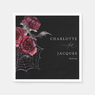 Red Rose & Bats Halloween Wedding- Black 2 Napkins