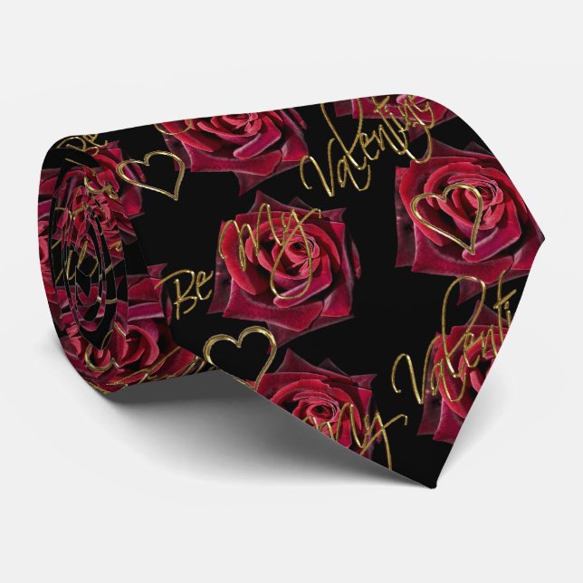 Red Rose Be My Valentine Men's Tie (Rolled)