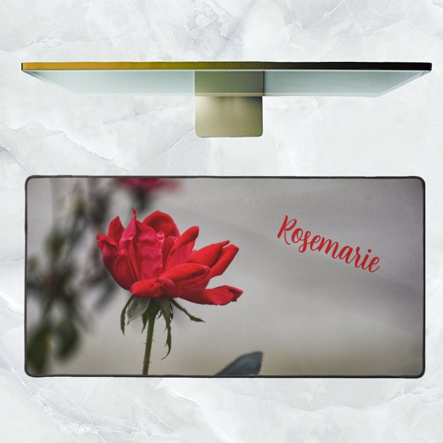 Red Rose Beautiful Photographic Floral Gray Desk Mat (Creator Uploaded)